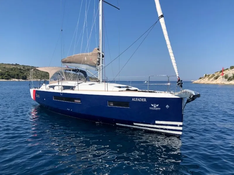 Exterior view of Alfader, a Jeanneau Sun Odyssey 490 sailboat at Primošten, Croatia