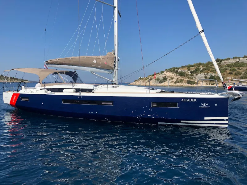 Exterior view of Alfader, a Jeanneau Sun Odyssey 490 sailboat at Primošten, Croatia