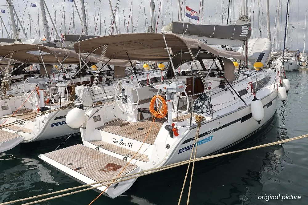 Exterior view of Neo Star III (16), a Bavaria Cruiser 41S sailboat at Murter, Croatia