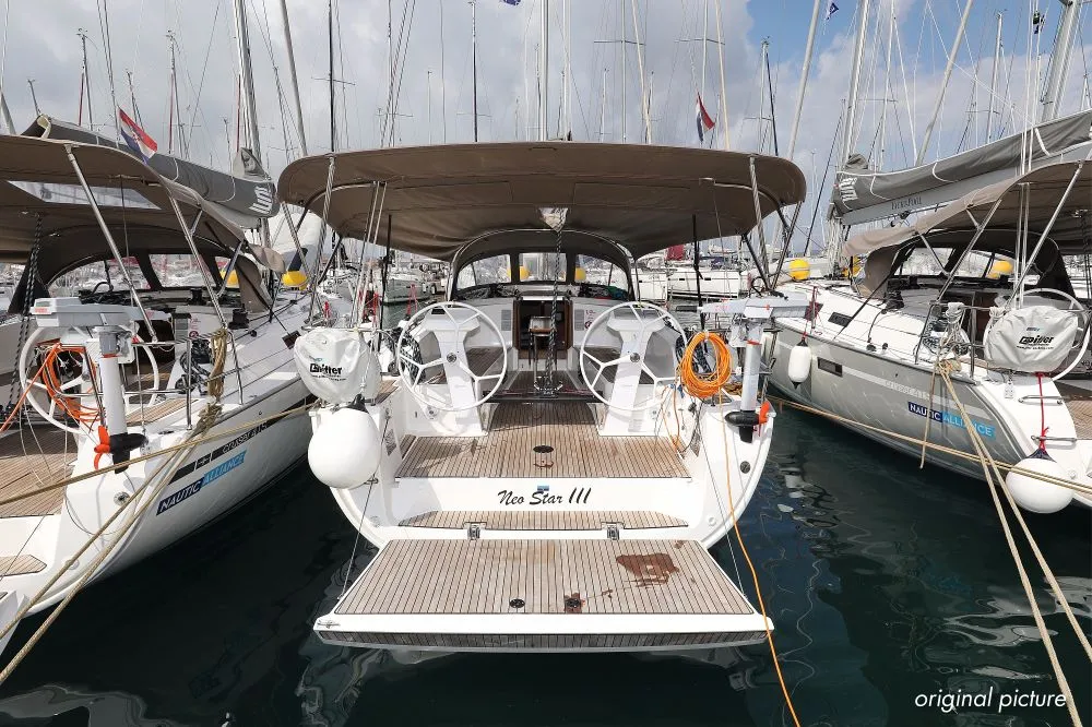Exterior view of Neo Star III (16), a Bavaria Cruiser 41S sailboat at Murter, Croatia