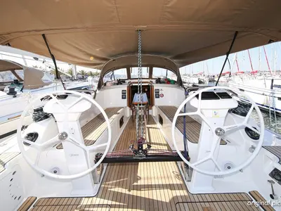 Cockpit of Neo Star III (16), a Bavaria Cruiser 41S sailboat at Murter, Croatia