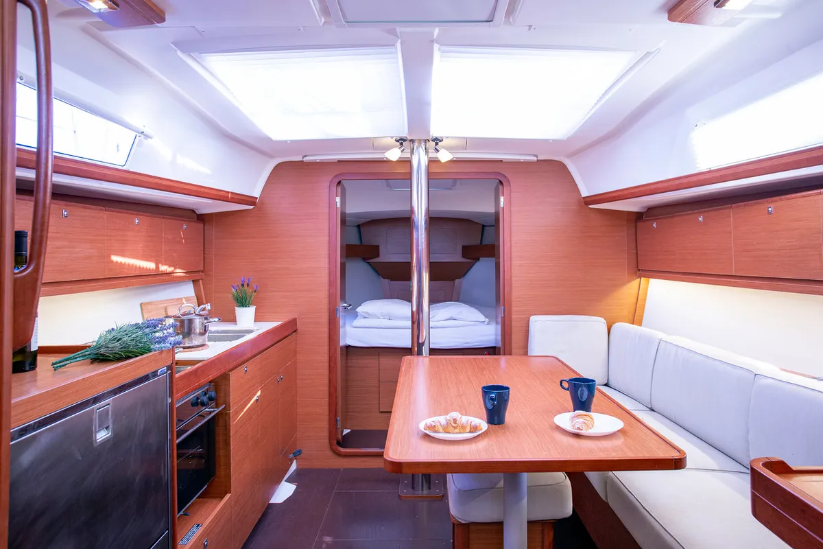 Salon of Niké, a Dufour 382 GL sailboat at Grad Pula, Croatia