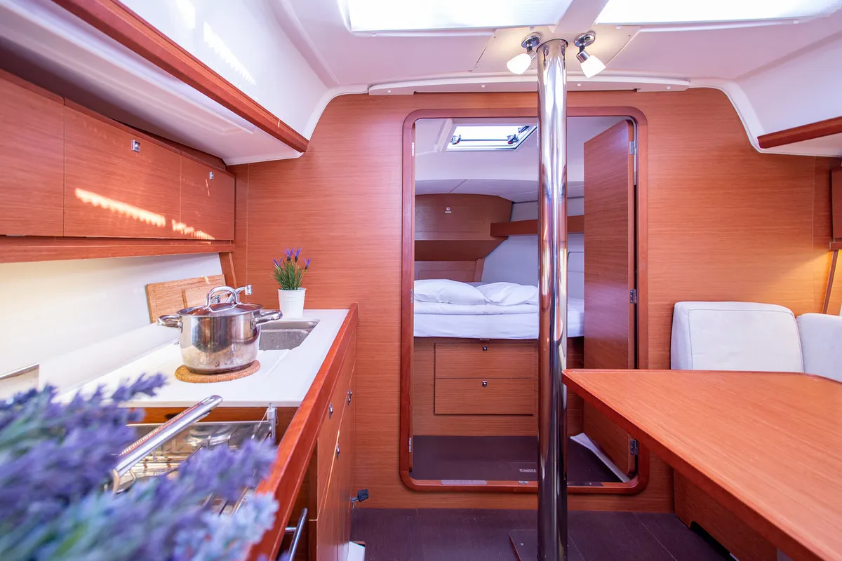 Galley of Niké, a Dufour 382 GL sailboat at Grad Pula, Croatia