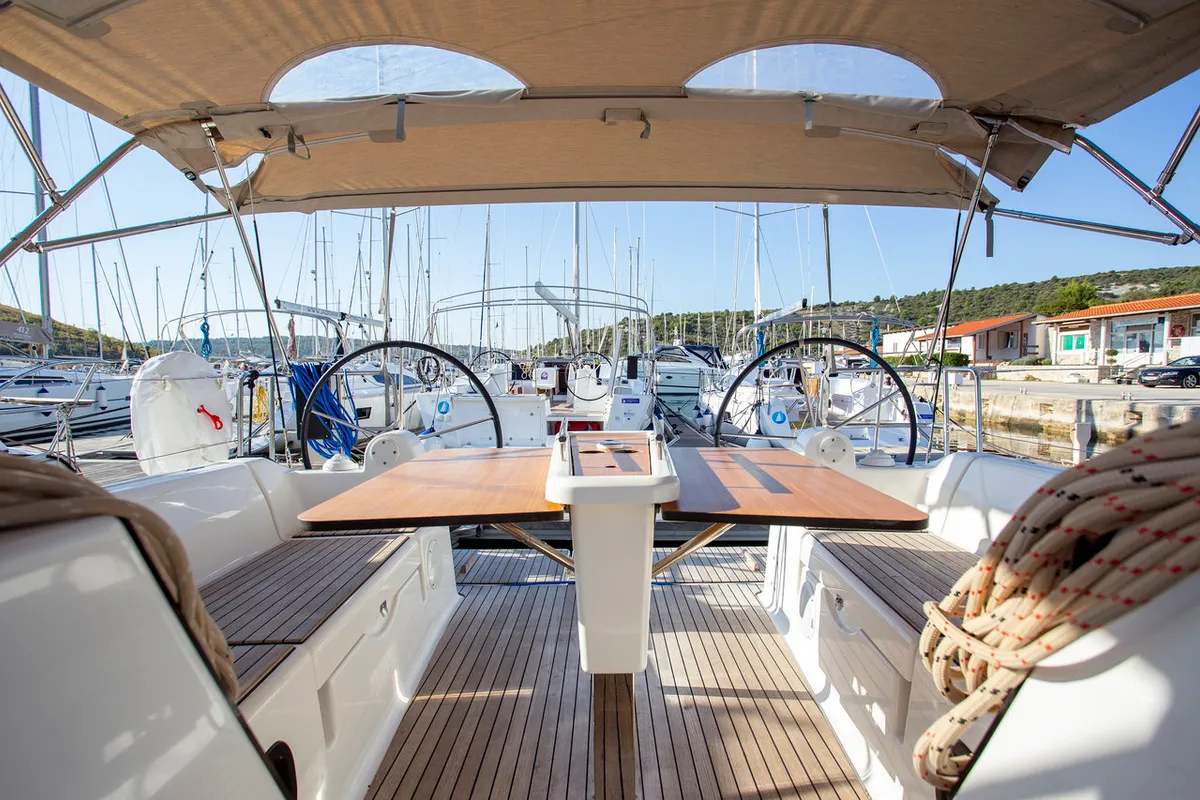 Cockpit of Niké, a Dufour 382 GL sailboat at Grad Pula, Croatia
