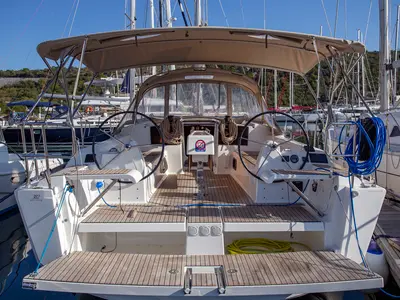 Cockpit of Niké, a Dufour 382 GL sailboat at Grad Pula, Croatia