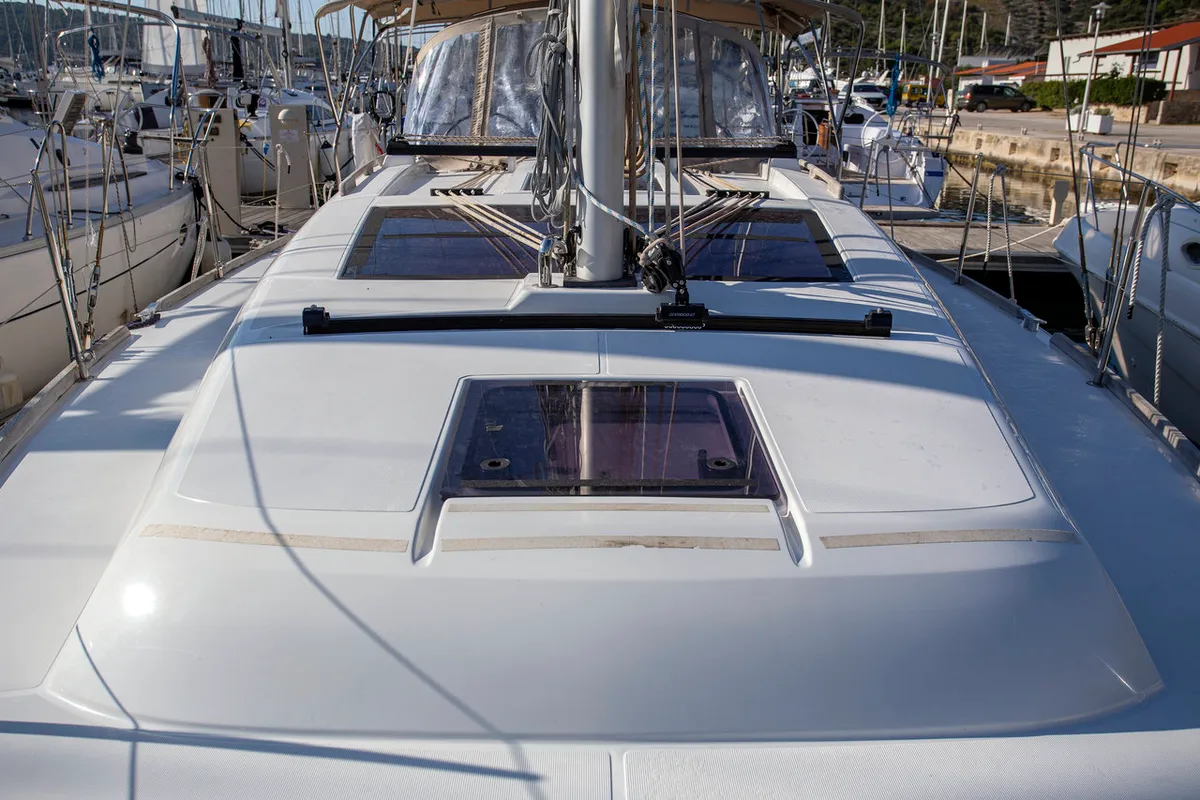Deck of Niké, a Dufour 382 GL sailboat at Grad Pula, Croatia