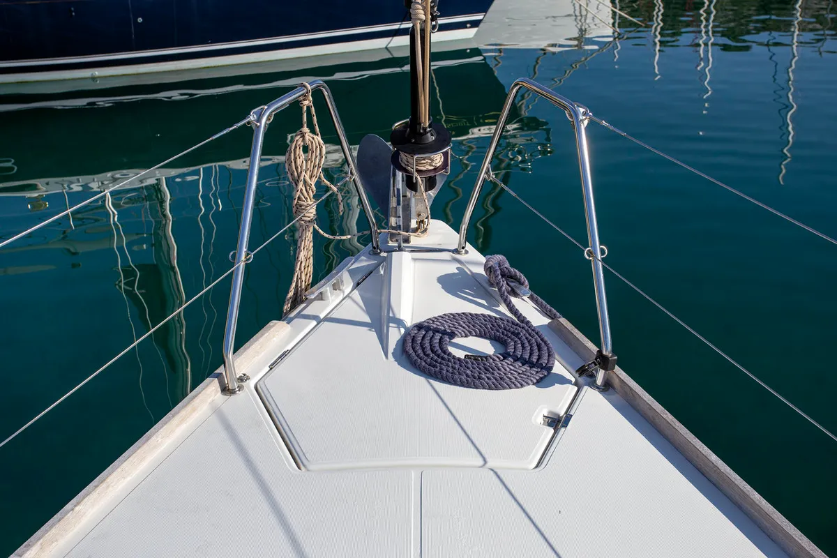 Deck of Niké, a Dufour 382 GL sailboat at Grad Pula, Croatia