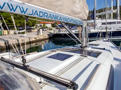 Deck of Niké, a Dufour 382 GL sailboat at Grad Pula, Croatia
