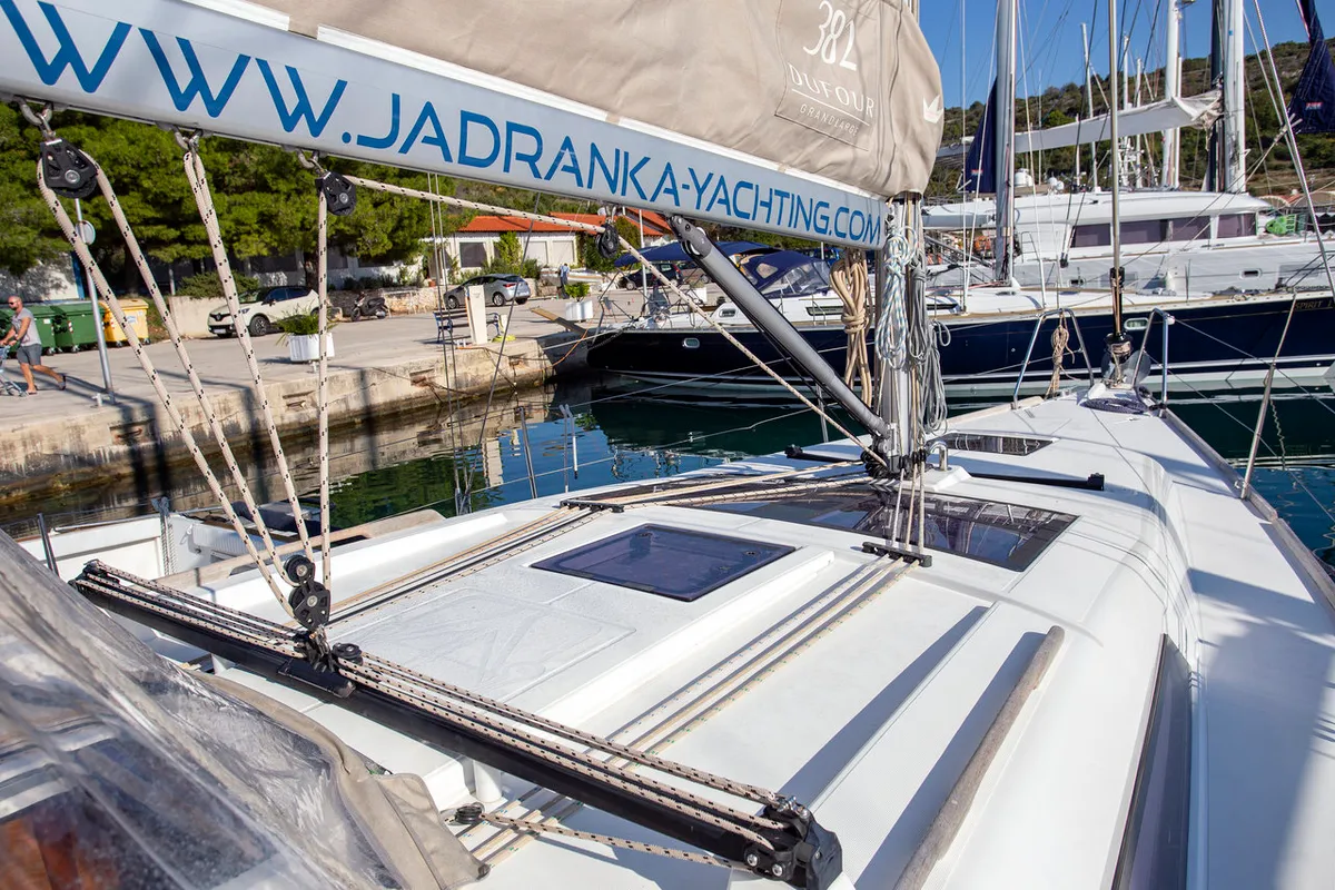 Deck of Niké, a Dufour 382 GL sailboat at Grad Pula, Croatia
