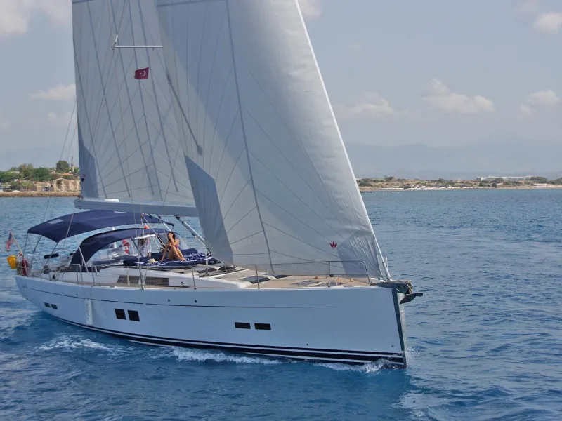 Exterior view of BenSwiss, a Hanse 575 sailboat at Bodrum, Turkey