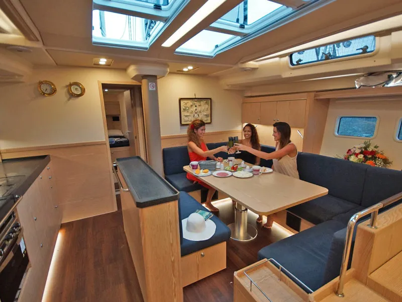 Salon of BenSwiss, a Hanse 575 sailboat at Bodrum, Turkey