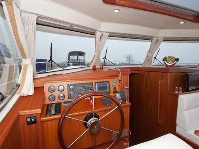 Cockpit of Neptunus, a Gulet Brandsma Luna 40 motorboat at Heukelum, Netherlands
