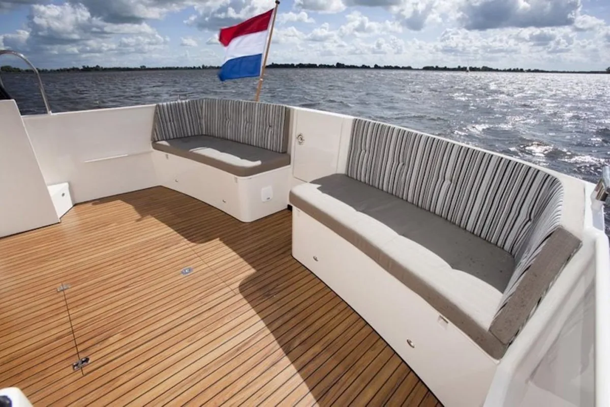 Deck of Neptunus, a Gulet Brandsma Luna 40 motorboat at Heukelum, Netherlands