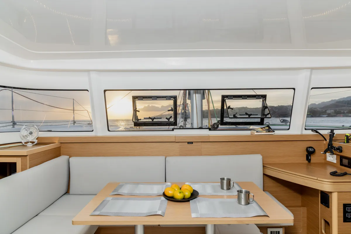Salon of Pura Vida, a Excess 11 catamaran at Ribishi, Saint Vincent and the Grenadines