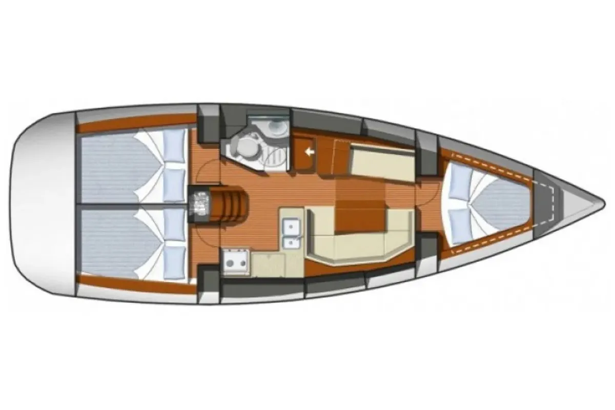 Floor plan of Catrina, a Jeanneau Sun Odyssey 36i sailboat at Municipal Unit of Elefsina, Greece