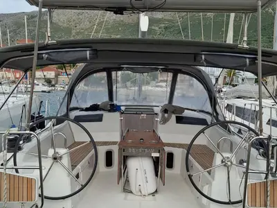 Cockpit of Taylor, a Beneteau Oceanis 40.1 sailboat at Municipal Unit of Lefkada, Greece