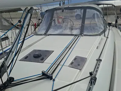 Deck of Taylor, a Beneteau Oceanis 40.1 sailboat at Municipal Unit of Lefkada, Greece