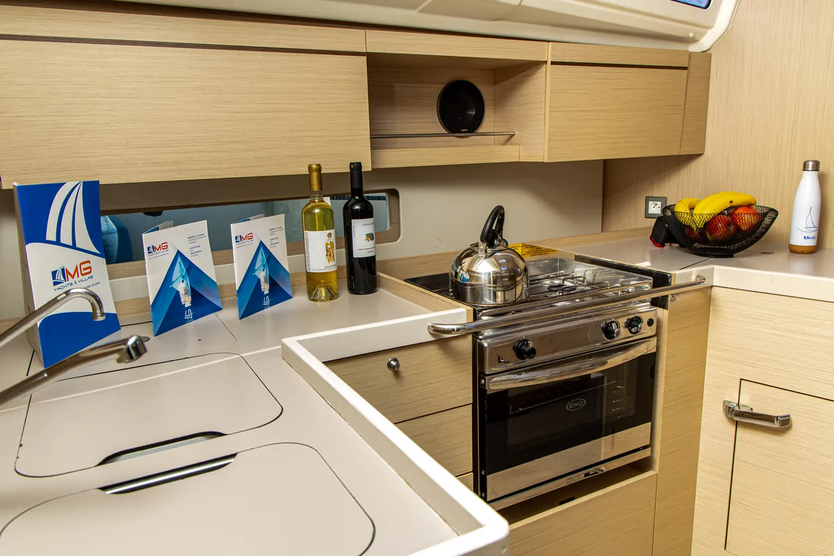 Galley of Taylor, a Beneteau Oceanis 40.1 sailboat at Municipal Unit of Lefkada, Greece