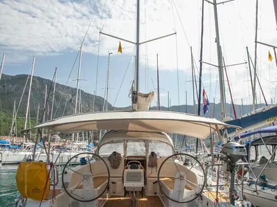 Cockpit of Easy Point, a Bavaria Cruiser 46 sailboat at Split, Croatia