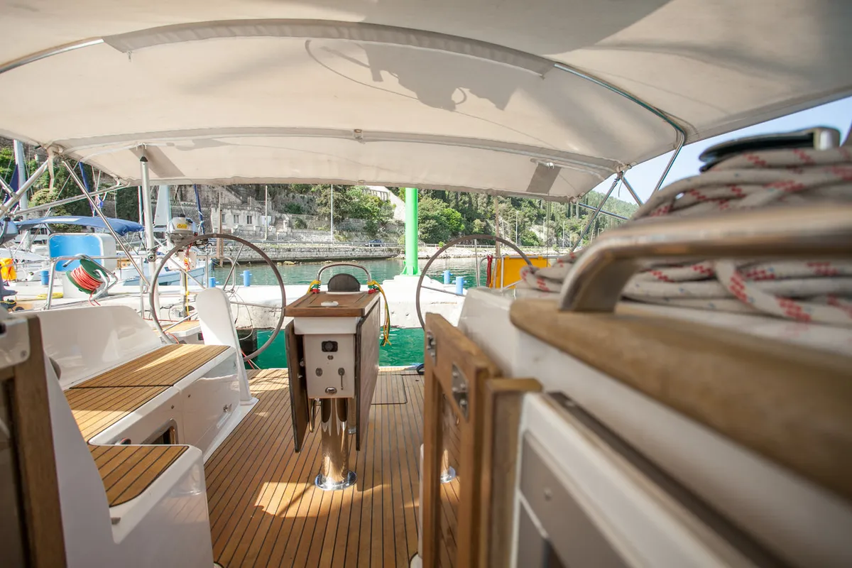 Cockpit of Easy Point, a Bavaria Cruiser 46 sailboat at Split, Croatia