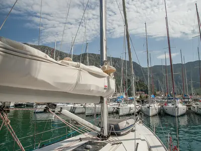 Deck of Easy Point, a Bavaria Cruiser 46 sailboat at Split, Croatia