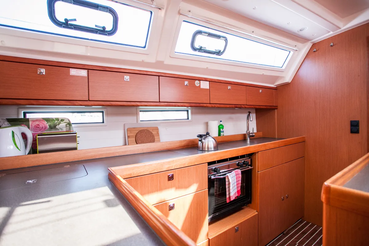 Galley of Easy Point, a Bavaria Cruiser 46 sailboat at Split, Croatia