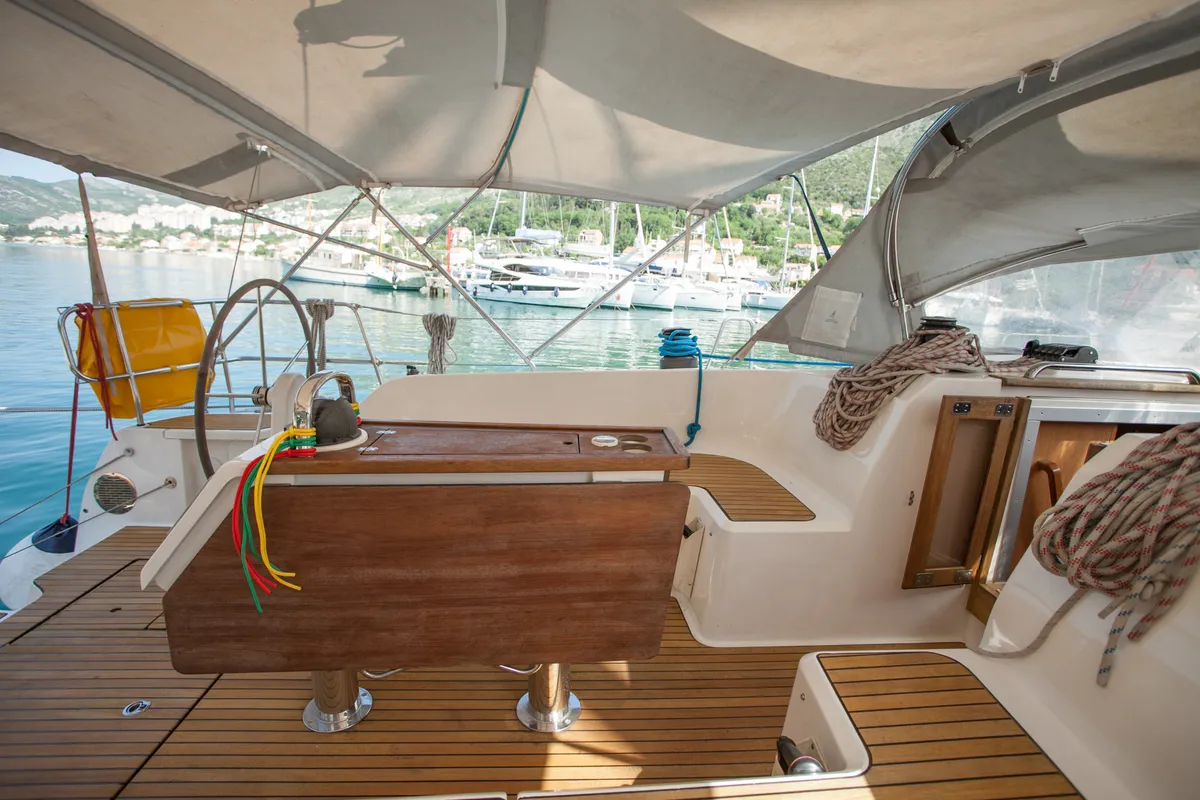 Cockpit of Easy Point, a Bavaria Cruiser 46 sailboat at Split, Croatia