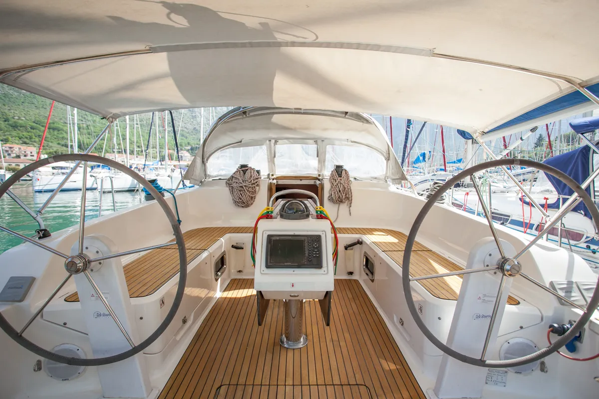 Cockpit of Easy Point, a Bavaria Cruiser 46 sailboat at Split, Croatia