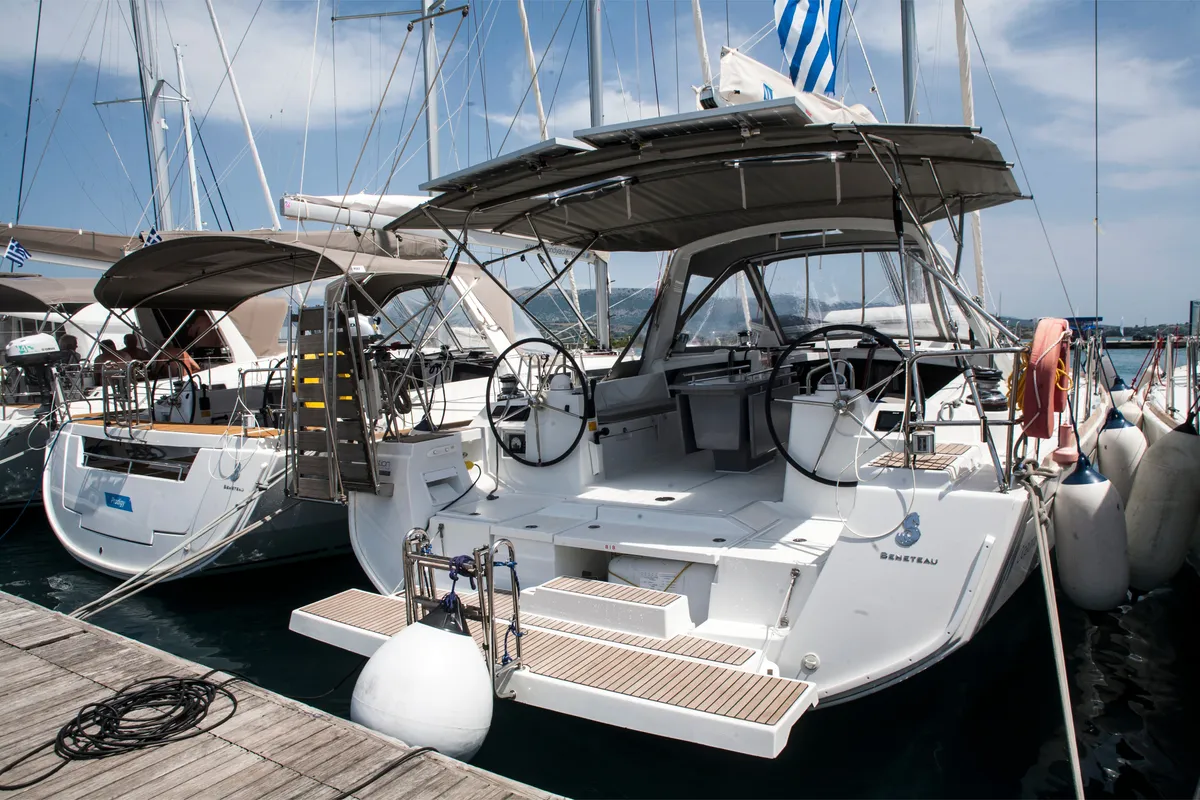 Exterior view of Annita, a Beneteau Oceanis 48 sailboat at Municipal Unit of Rhodes, Greece