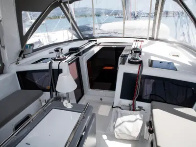 Deck of Annita, a Beneteau Oceanis 48 sailboat at Municipal Unit of Rhodes, Greece