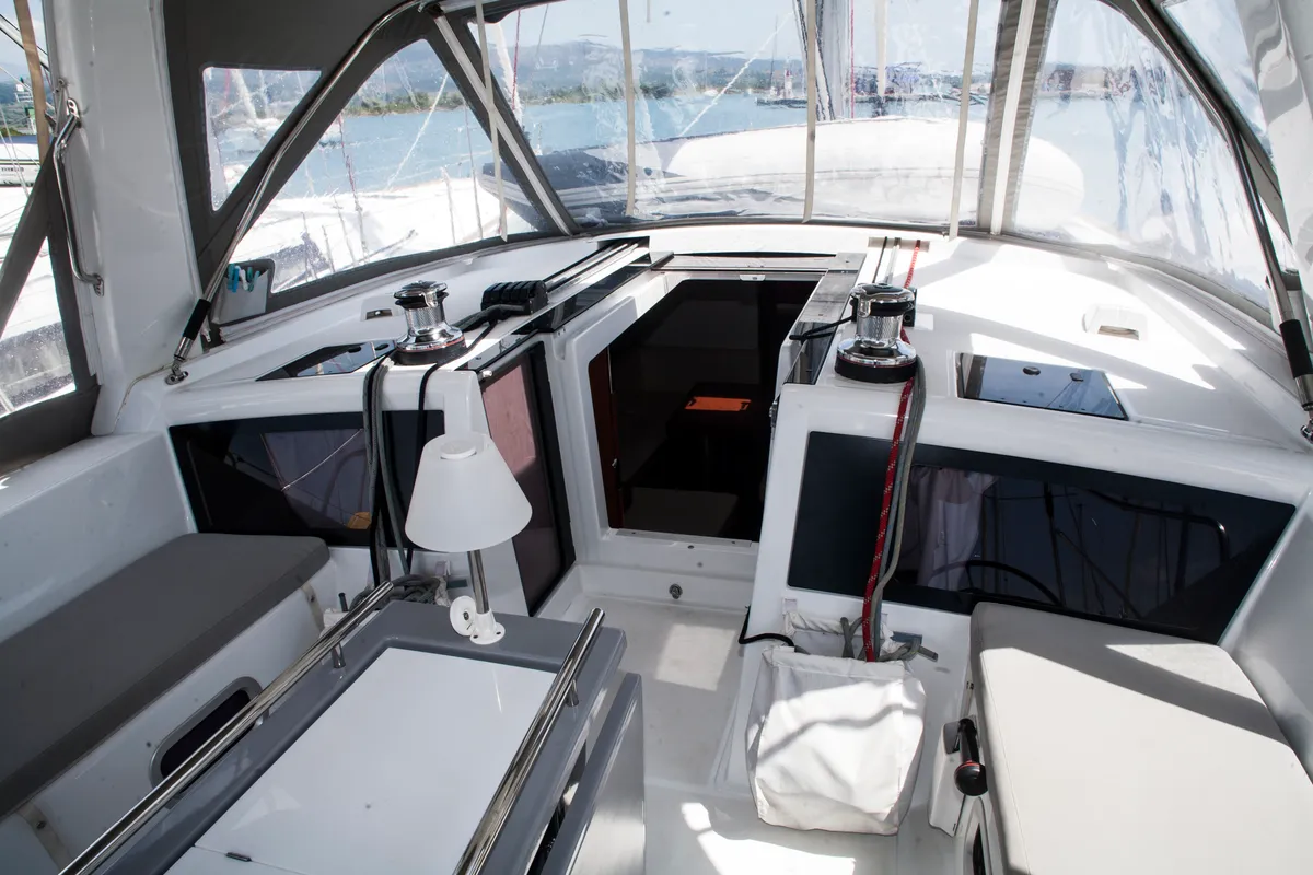 Deck of Annita, a Beneteau Oceanis 48 sailboat at Municipal Unit of Rhodes, Greece