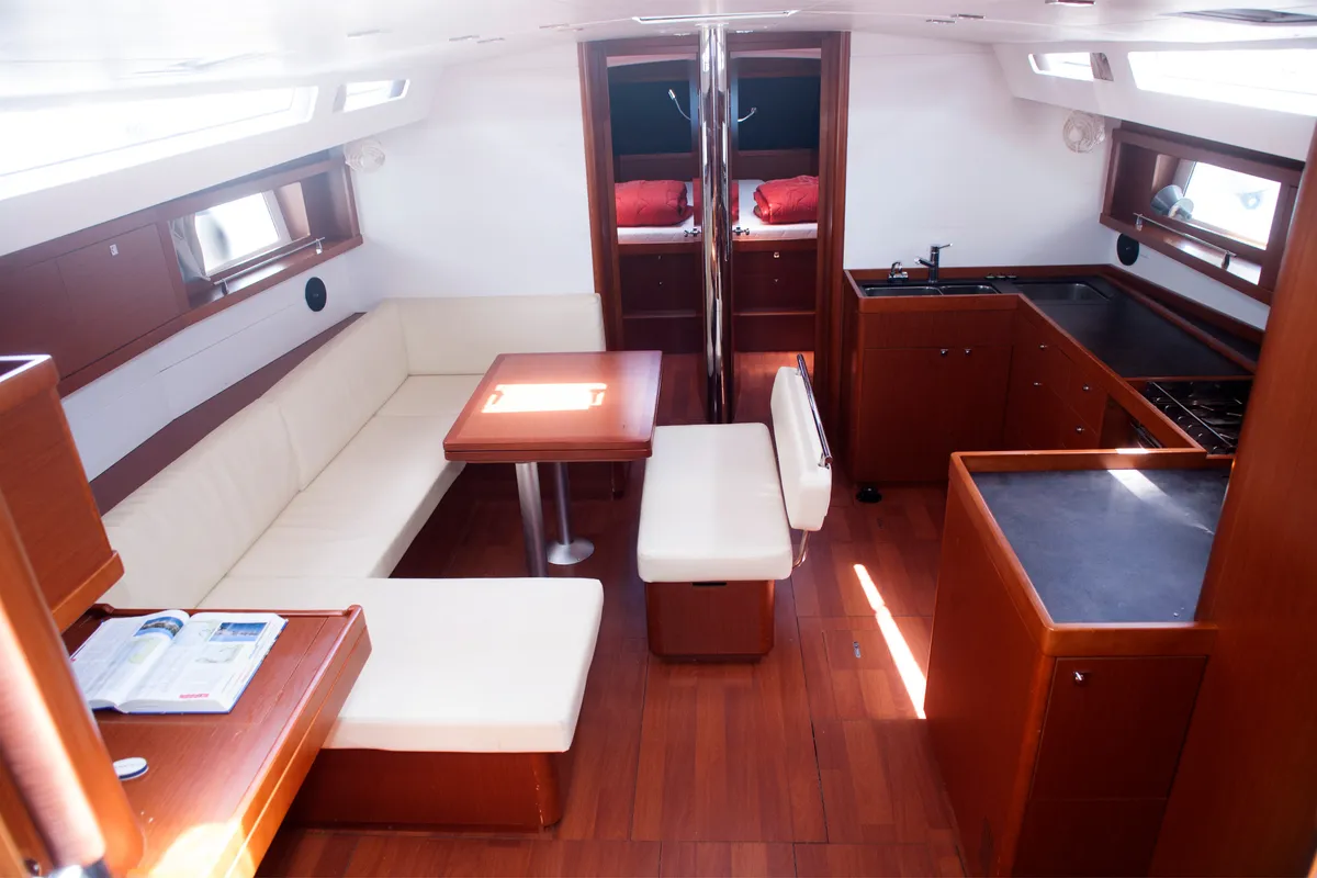 Salon of Annita, a Beneteau Oceanis 48 sailboat at Municipal Unit of Rhodes, Greece