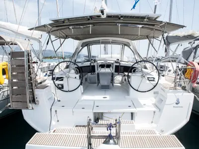 Cockpit of Annita, a Beneteau Oceanis 48 sailboat at Municipal Unit of Rhodes, Greece