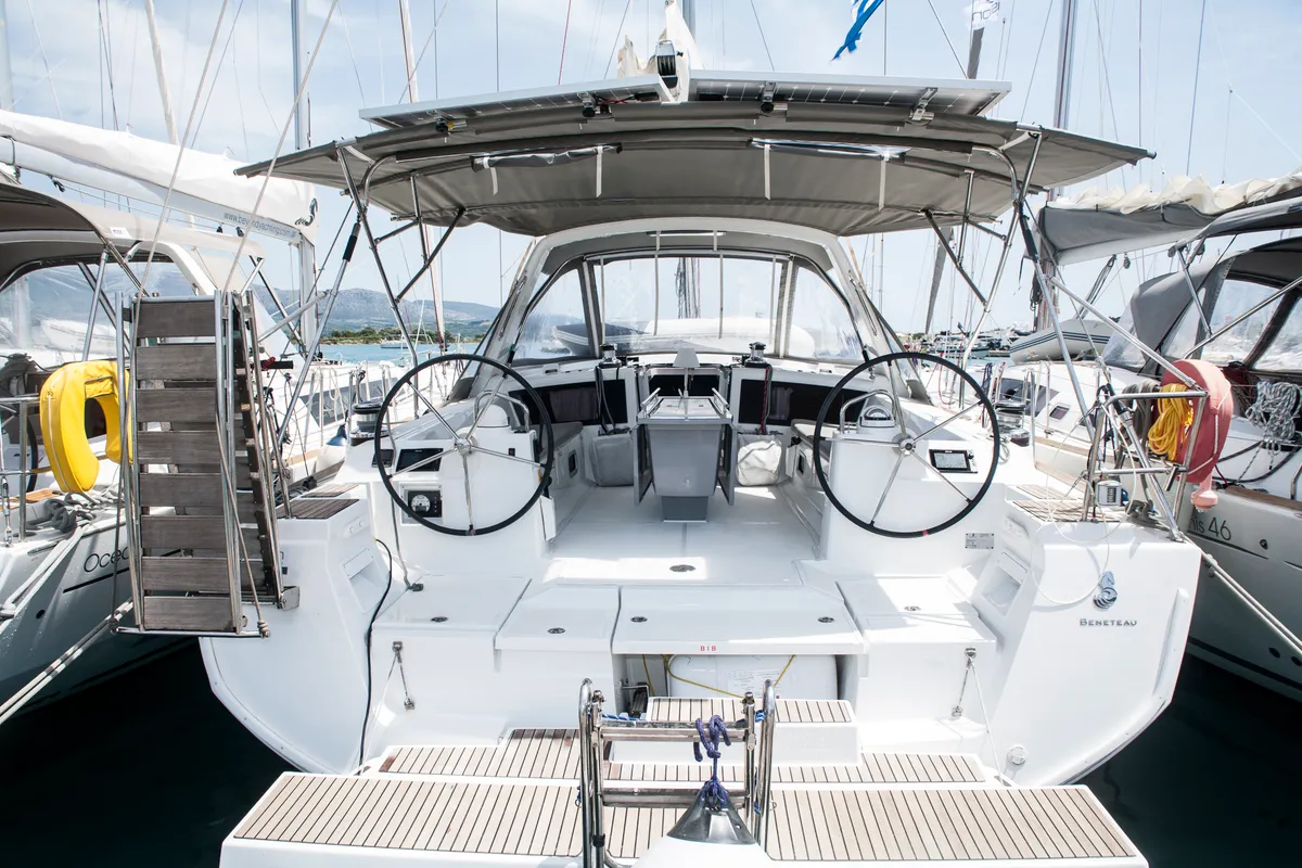 Cockpit of Annita, a Beneteau Oceanis 48 sailboat at Municipal Unit of Rhodes, Greece