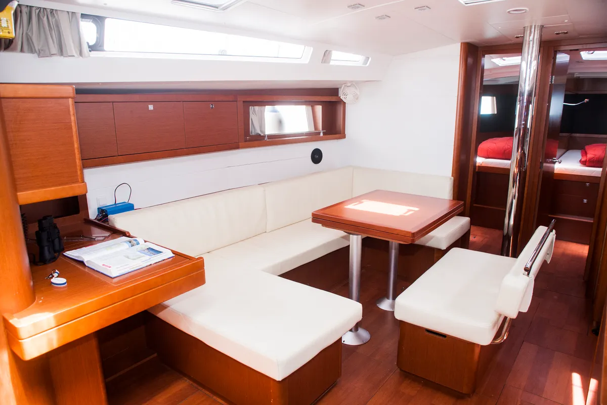 Salon of Annita, a Beneteau Oceanis 48 sailboat at Municipal Unit of Rhodes, Greece