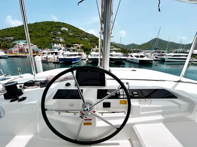 Cockpit of Rope The Wind, a Lagoon 46 catamaran at Road Town, British Virgin Islands