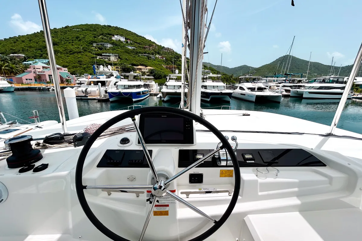 Cockpit of Rope The Wind, a Lagoon 46 catamaran at Road Town, British Virgin Islands
