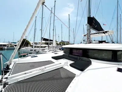 Deck of Rope The Wind, a Lagoon 46 catamaran at Road Town, British Virgin Islands