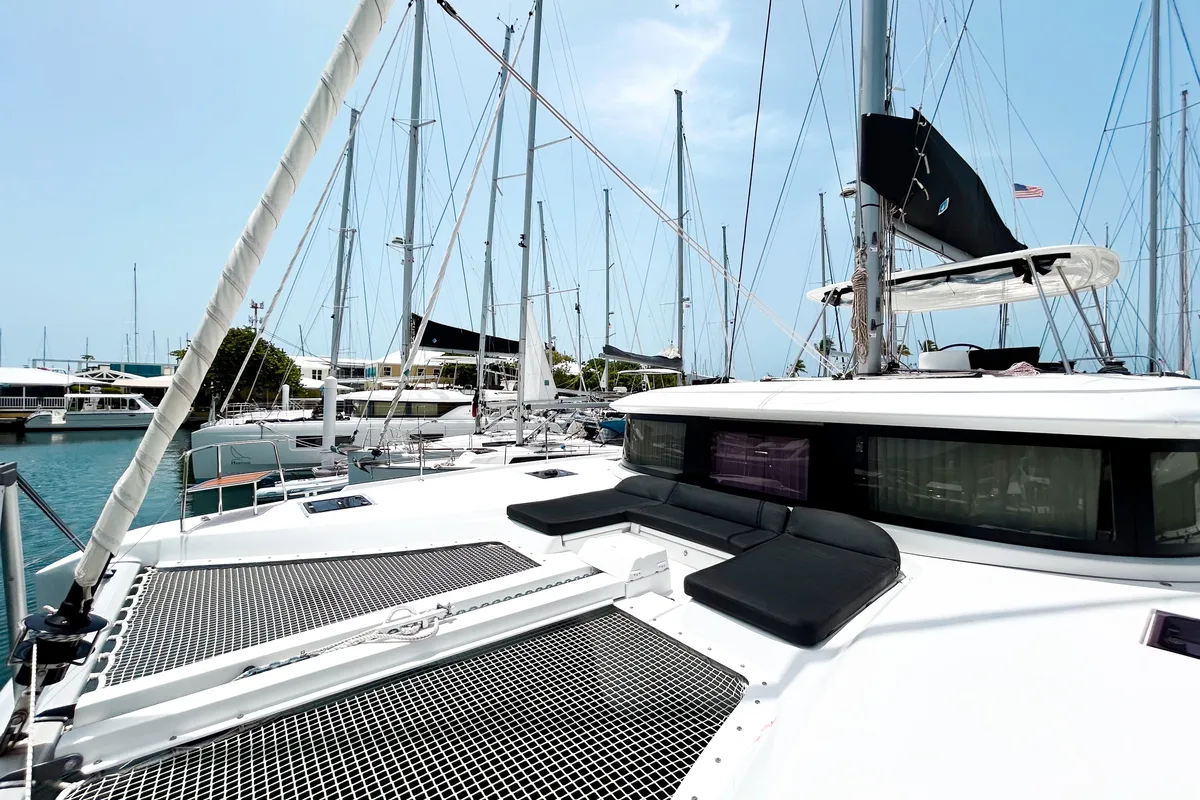 Deck of Rope The Wind, a Lagoon 46 catamaran at Road Town, British Virgin Islands