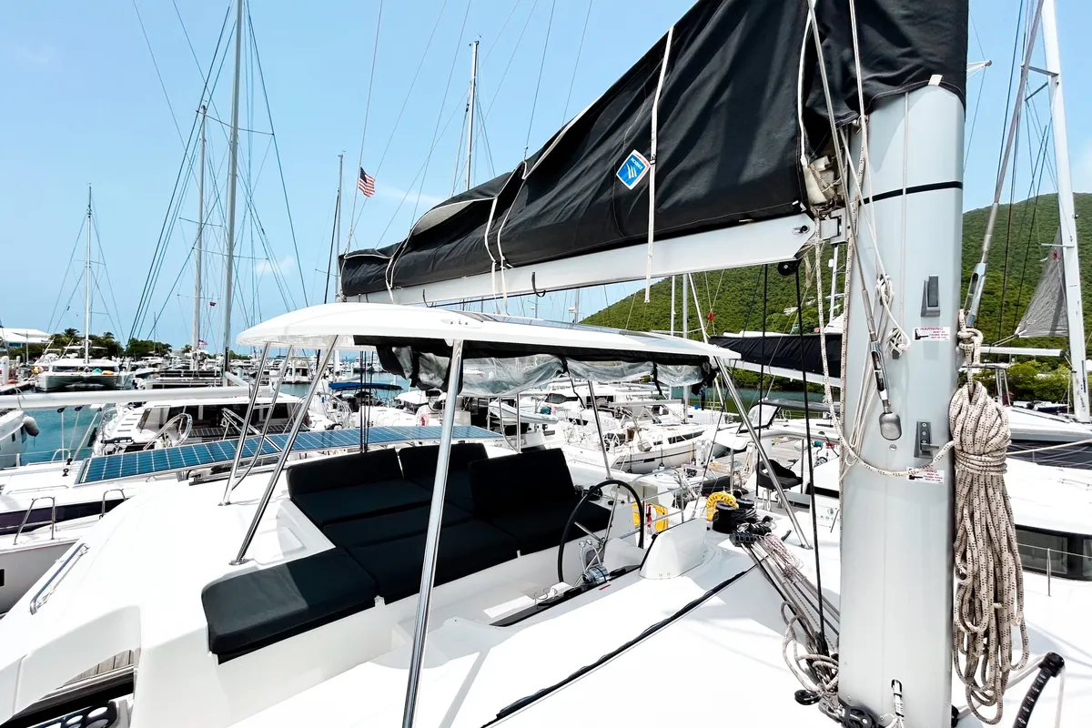Deck of Rope The Wind, a Lagoon 46 catamaran at Road Town, British Virgin Islands