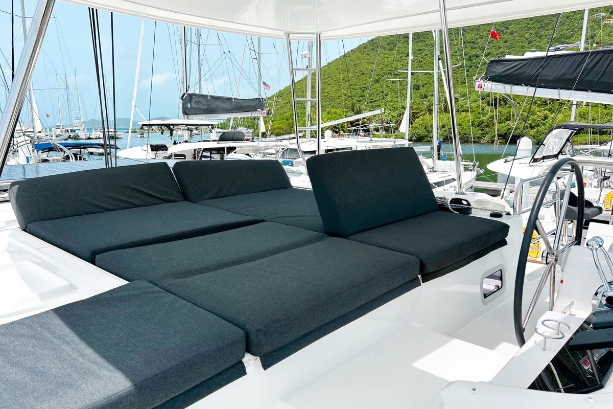 Deck of Rope The Wind, a Lagoon 46 catamaran at Road Town, British Virgin Islands