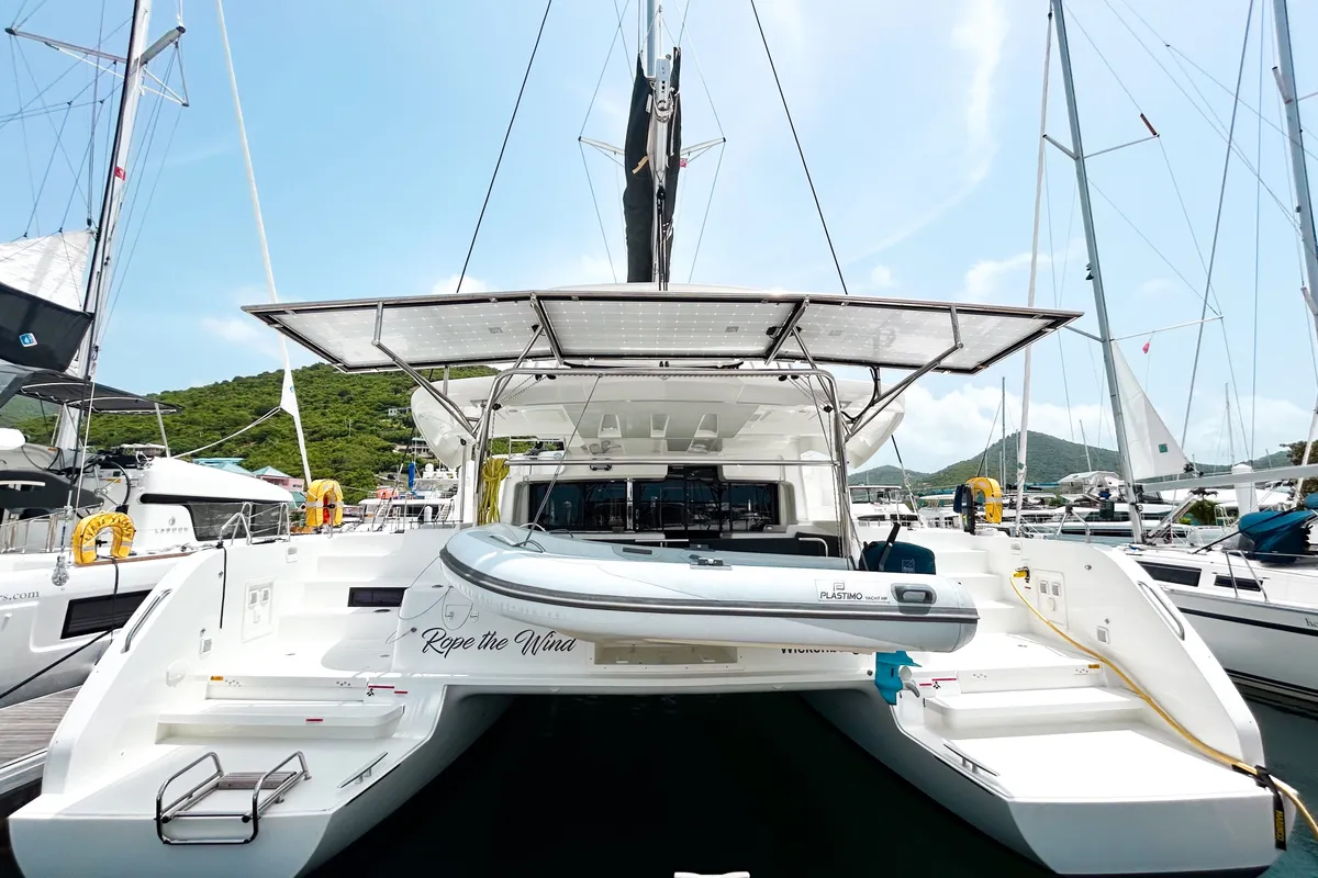 Exterior view of Rope The Wind, a Lagoon 46 catamaran at Road Town, British Virgin Islands