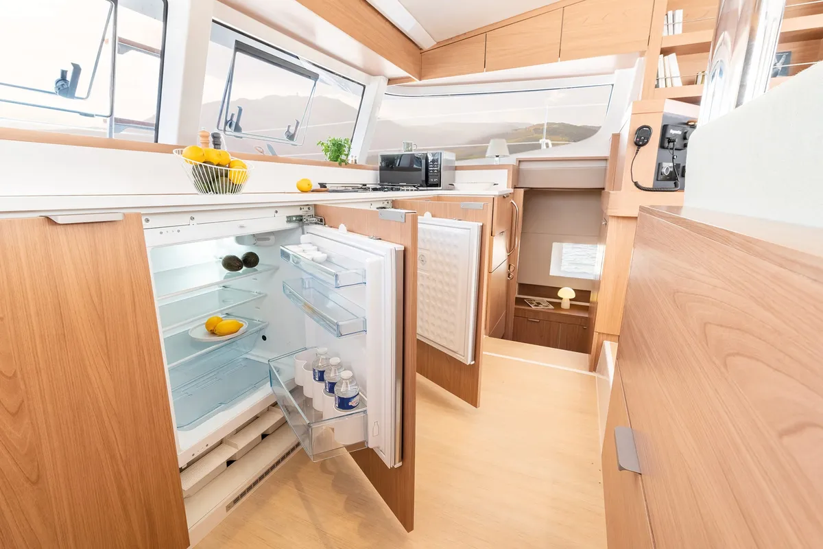 Galley of The Maestro Cat, a Bali Catsmart catamaran at Municipal Unit of Lefkada, Greece