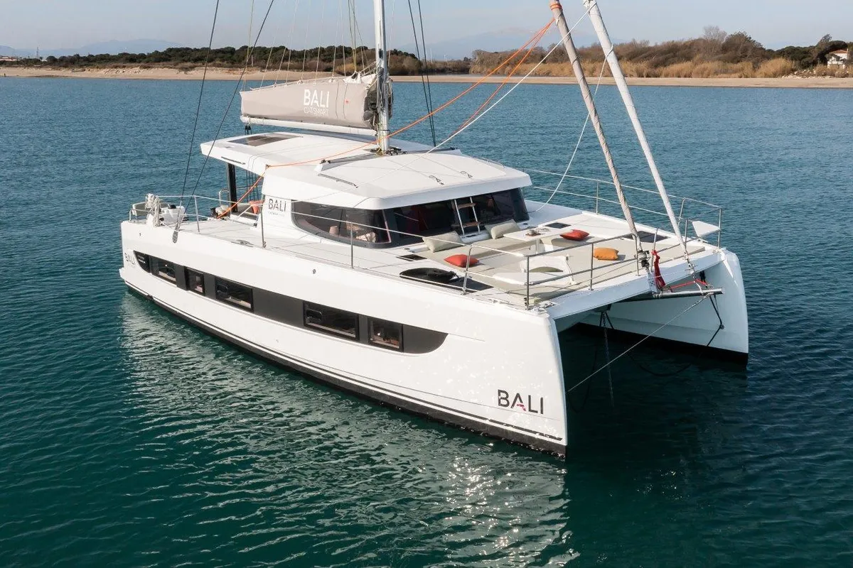 Exterior view of The Maestro Cat, a Bali Catsmart catamaran at Municipal Unit of Lefkada, Greece