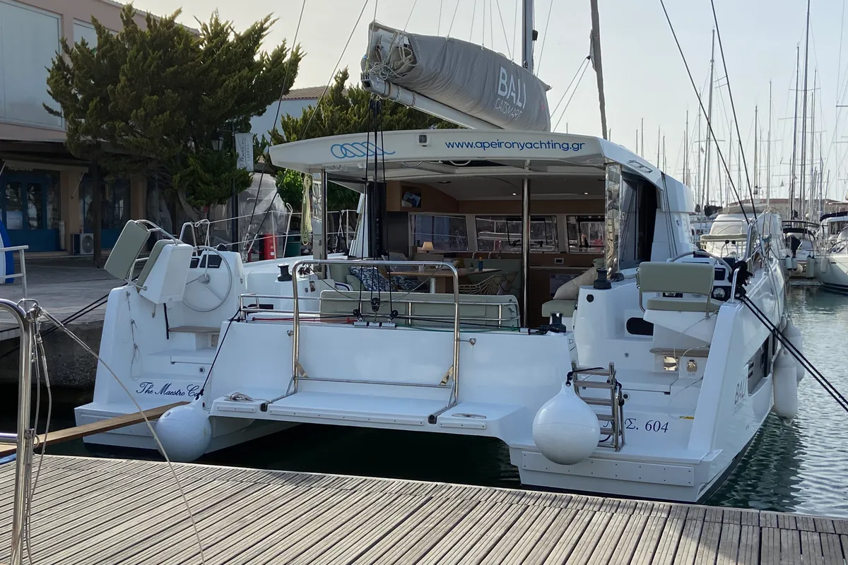 Exterior view of The Maestro Cat, a Bali Catsmart catamaran at Municipal Unit of Lefkada, Greece
