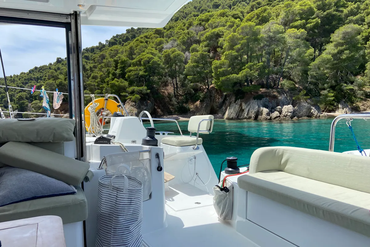Deck of The Maestro Cat, a Bali Catsmart catamaran at Municipal Unit of Lefkada, Greece