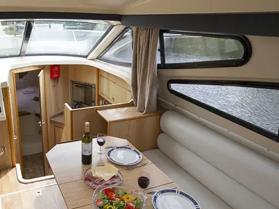 Salon of Consul, a Cygnet Consul motorboat at Portiragnes, France