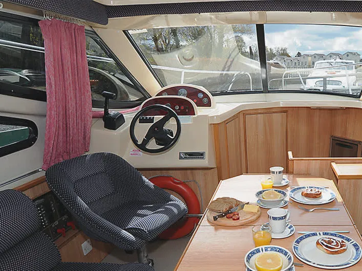 Cockpit of Consul, a Cygnet Consul motorboat at Portiragnes, France