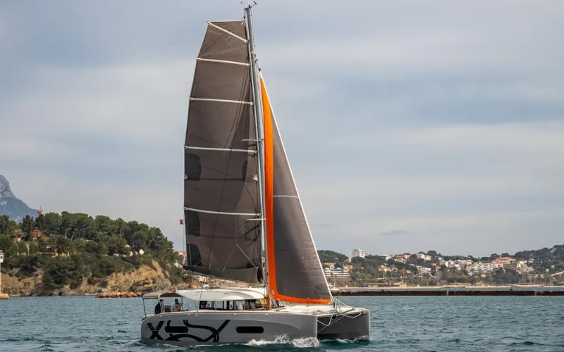 Exterior view of Rosalu ex Shakti, a Excess 11 catamaran at Toulon, France