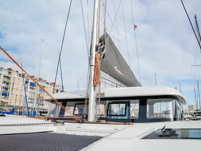 Deck of Rosalu ex Shakti, a Excess 11 catamaran at Toulon, France